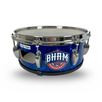 Close up of custom vinyl drum wrap and chrome hardware