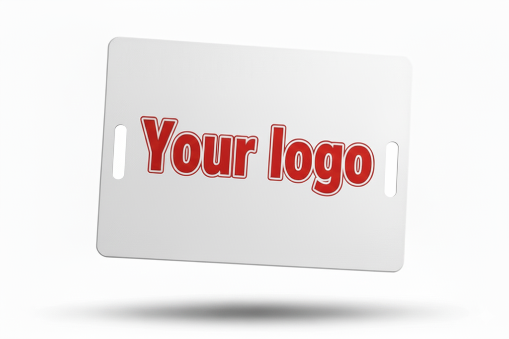 Custom printed handheld sign featuring team logo branding