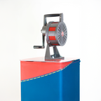 Custom game day siren stand example shown with manual crank
