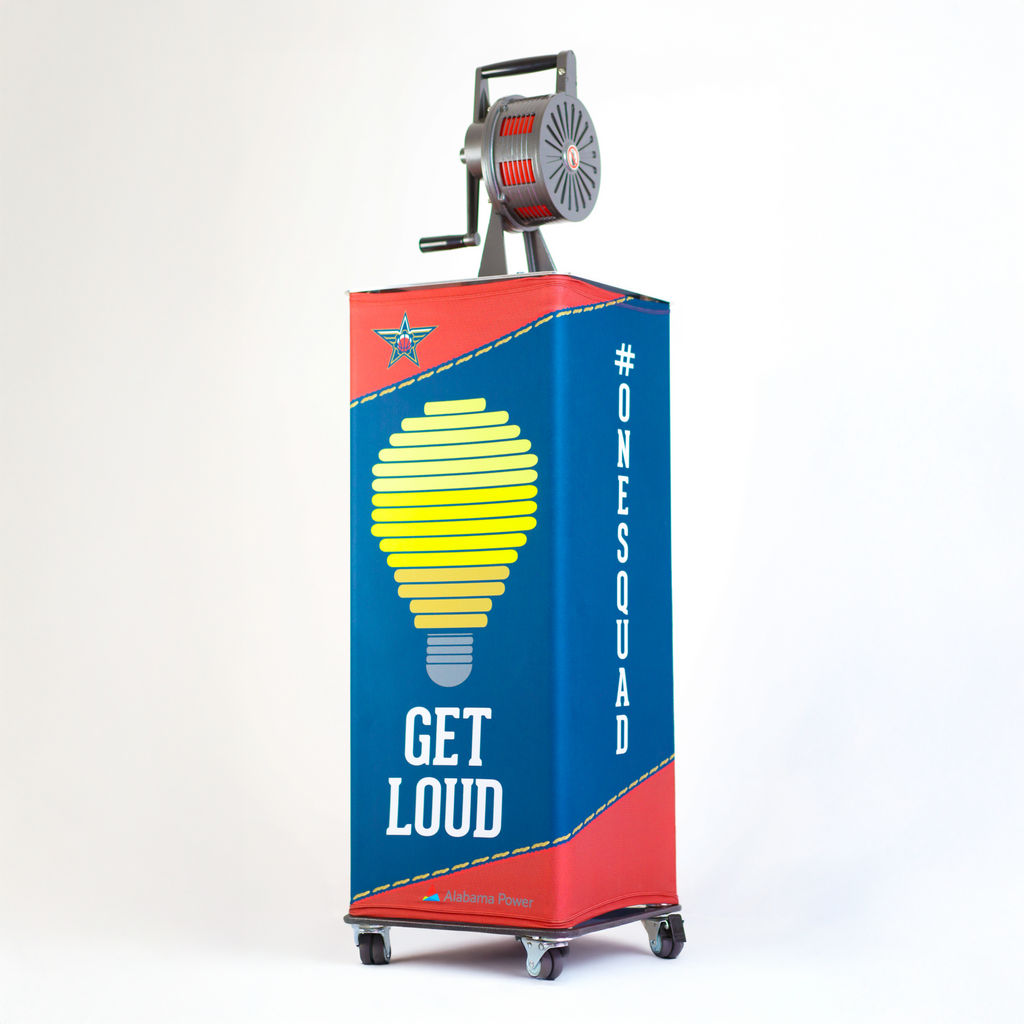 High-resolution custom wrap branding applied to event podium