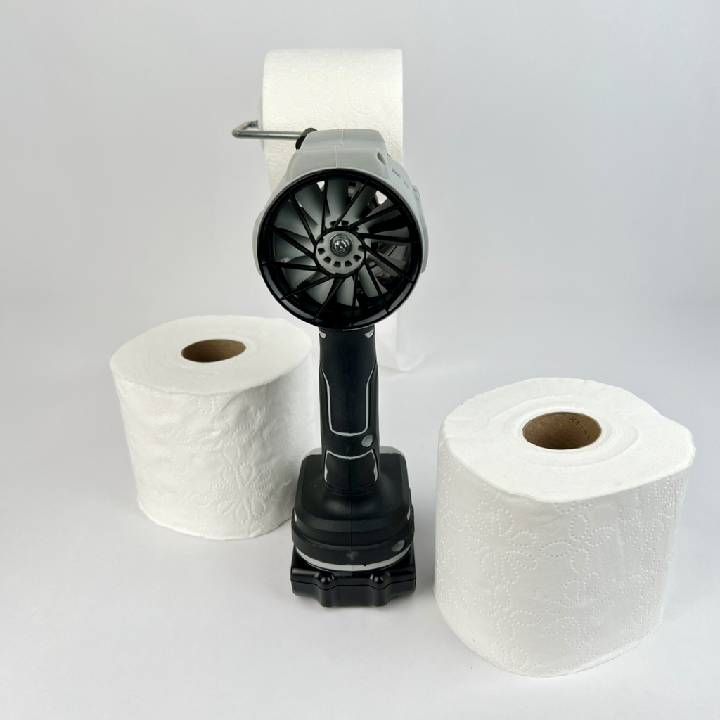 Front nozzle view of high speed blower fan for toilet paper effects