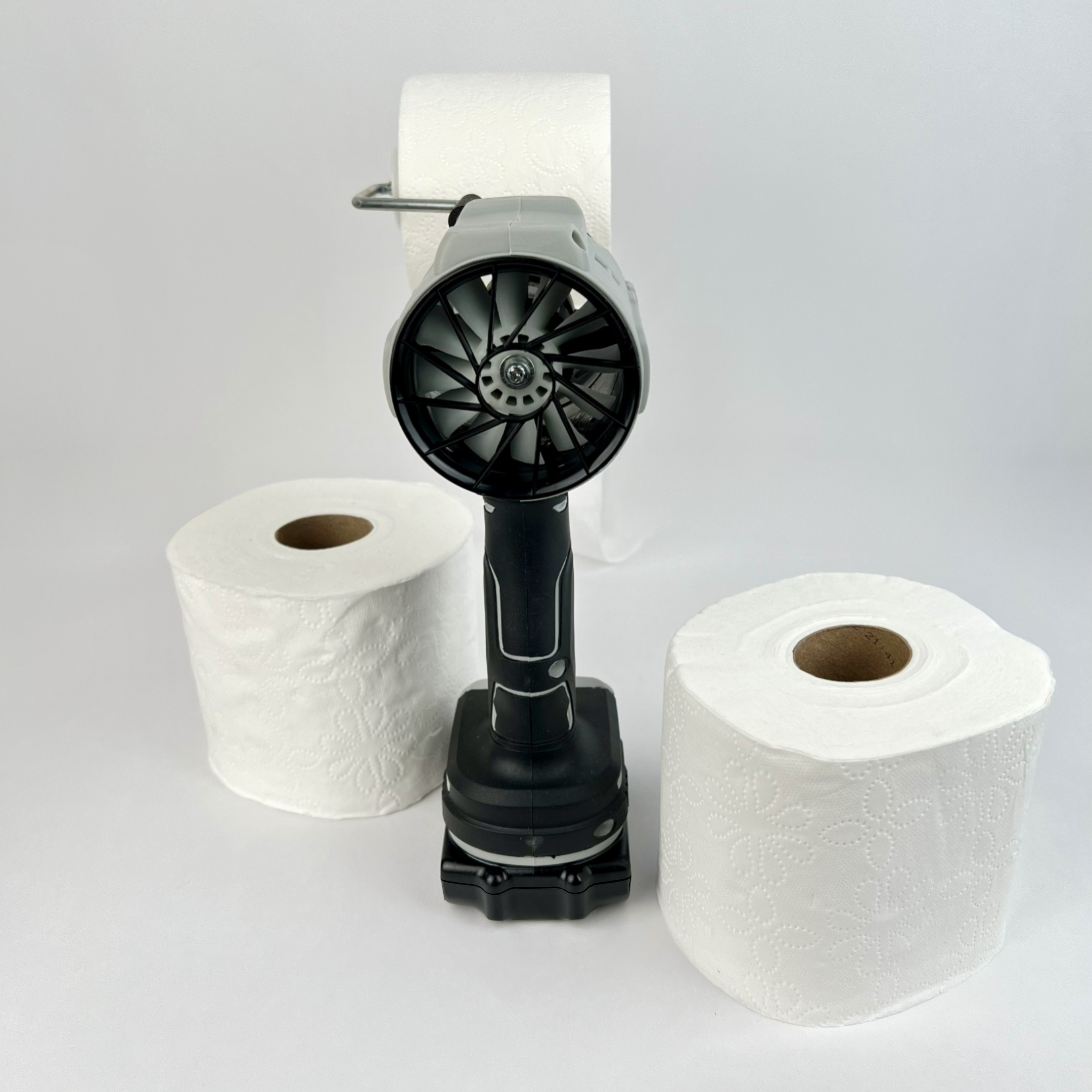 Front nozzle view of high speed blower fan for toilet paper effects