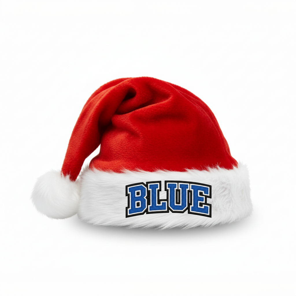 Custom text patch on giant Santa hat for holiday events