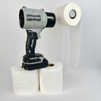 Rear view of portable streamer gun showing ergonomic grip and battery